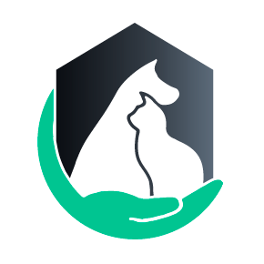 Logo Veterinario da Te mobile, un cane e un gatto che vengono coccolati dalla mano del veterinario che viene a casa loro